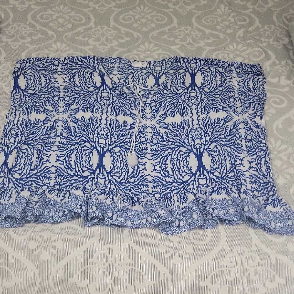 Blue and White Patterned Off-Shoulder Top